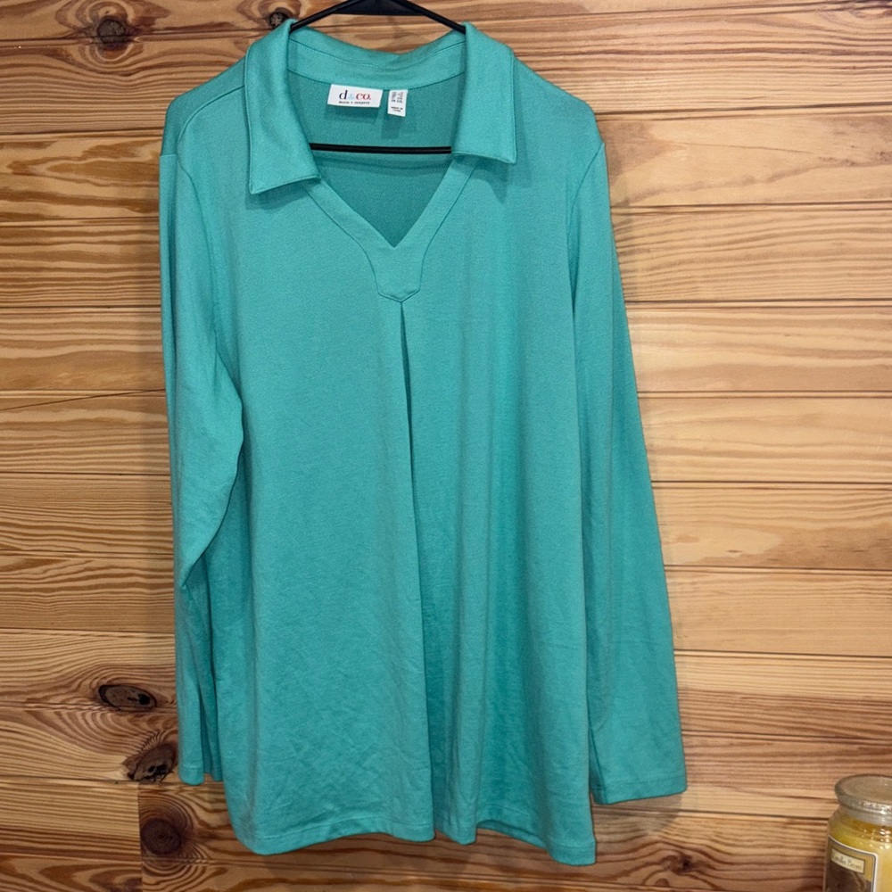 Denim&Co Teal V-Neck Long Sleeve Top